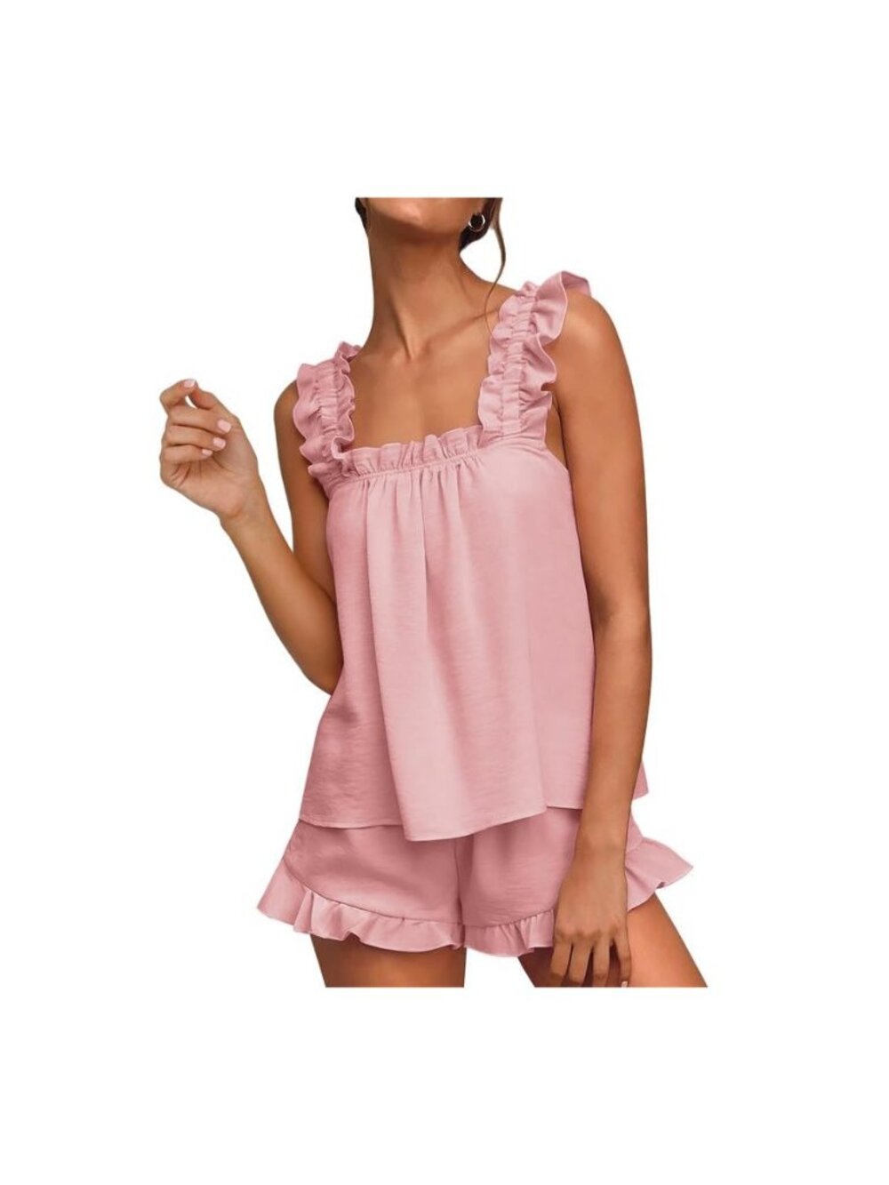 Womens Pajamas Set 2 Piece Ruffle Bridal Cute Pajamas Sexy Tank Top and Shorts